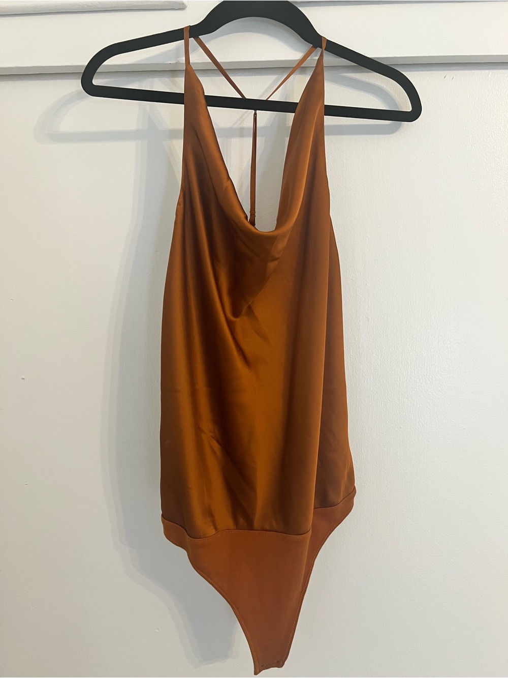 Abercrombie & Fitch Rust Satin Cowl-Neck Bodysuit